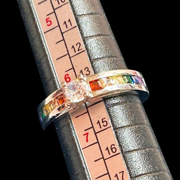 Rainbow Pride Ring Fashion Jewelry Zircon Centre Stone Sz 6.5 Excellent Quality - Picture 7 of 11